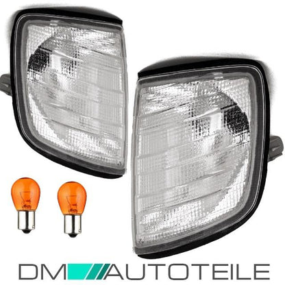 Set Mercedes W124 Frontblinker Rechts & Links Weiß Glas Bj 85-95 mit Lampenträger