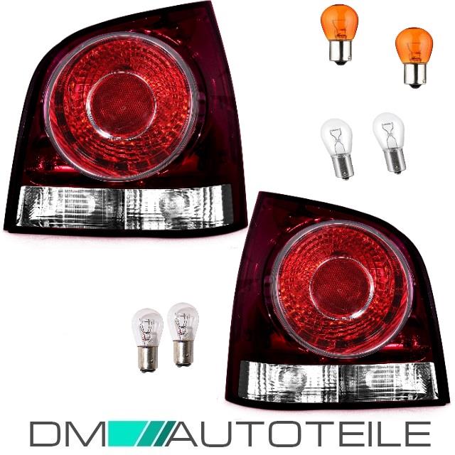 Hekleuchten SET Klarglas Rot + Birnen Paket passt für VW Polo 9N3 9N ab 05-09
