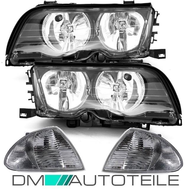 Set H7/H7 Scheinwerfer Rechts Links 98-01 Schwarz +Blinker Weiß passt für BMW 3er E46 LimoTouring