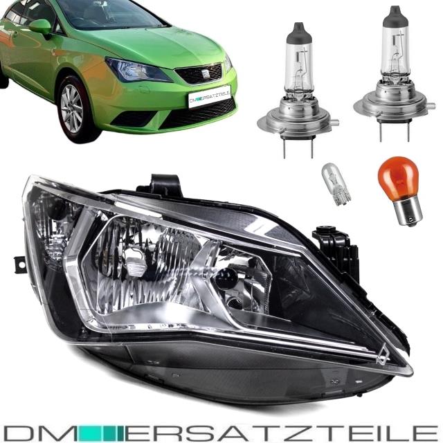 SET Seat Ibiza 6J Scheinwerfer Rechts Klarglas Chrom Schwarz 12-15 H7/H7 + Birnen SET