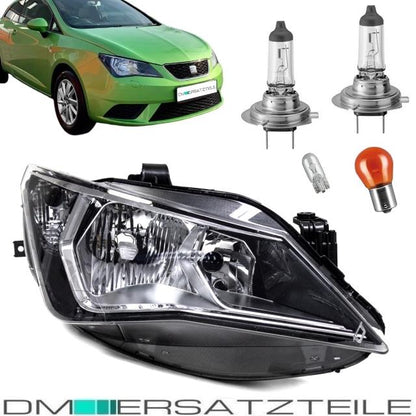 SET Seat Ibiza 6J Scheinwerfer Rechts Klarglas Chrom Schwarz 12-15 H7/H7 + Birnen SET