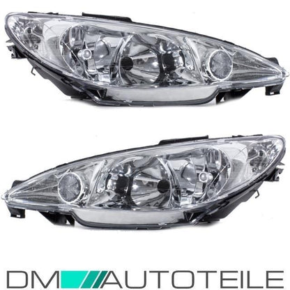 Set Peugeot 206 Scheinwerfer Klarglas Chrom Bj 98-07 H7/H7 ohne Stellmotor OEM