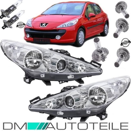 Set Peugeot 207 Scheinwerfer Klarglas Rechts & Links Bj 06-13 H7/H7/H1+Motor + Kurvenlicht +Birnen Set
