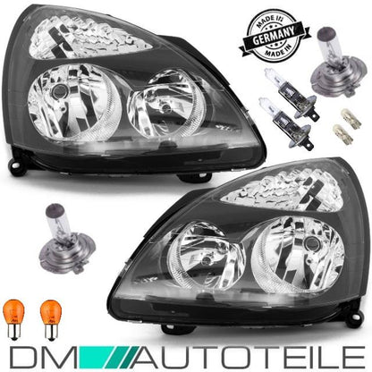 Set Renault Clio II PH2 Scheinwerfer rechts+links Schwarz Bj 01-05 H7/H1 +Birnen Komplett Set
