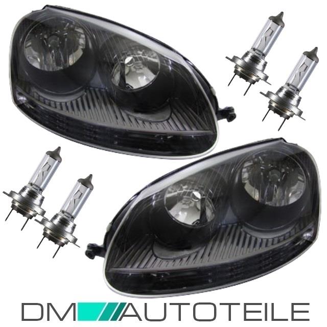 Scheinwerfer Set Schwarz +4x H7 Birnen H7/H7 passt für VW Golf 5 GTI
