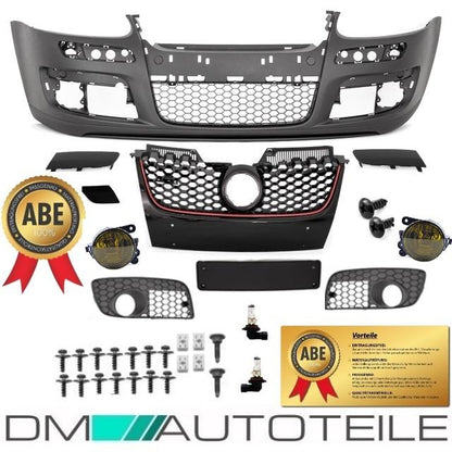 Stoßstange vorne + Nebelscheinwerfer Gelb für GTI + ABE + Montageset für Golf 5