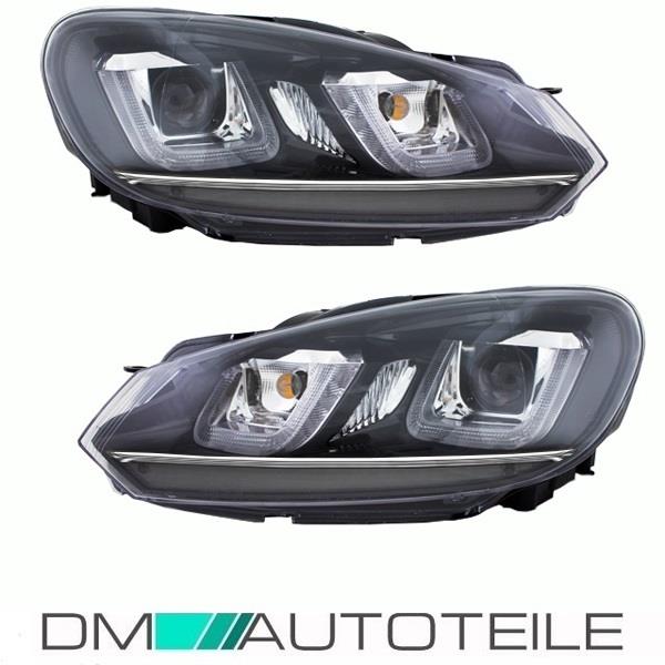 Scheinwerfer SET H7 Leiste Chrom 3D LED U TFL passt für VW Golf 6 ab 08-12