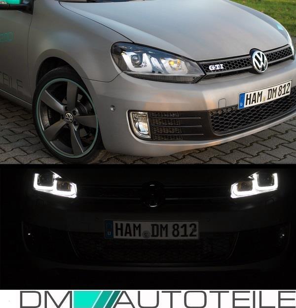 Scheinwerfer SET H7 Leiste Chrom 3D LED U TFL passt für VW Golf 6 ab 08-12