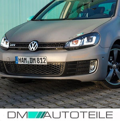 Scheinwerfer SET H7 Leiste Chrom 3D LED U TFL passt für VW Golf 6 ab 08-12