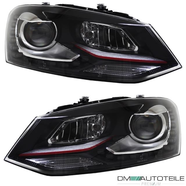 Satz Scheinwerfer Schwarz LED TFL GTI Fassung H7/H7 für VW Polo 6R 6C 10-17