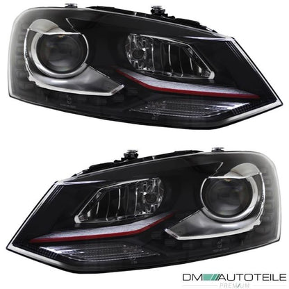 Satz Scheinwerfer Schwarz LED TFL GTI Fassung H7/H7 für VW Polo 6R 6C 10-17
