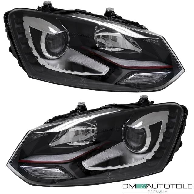 Satz Scheinwerfer Schwarz LED TFL GTI Fassung H7/H7 für VW Polo 6R 6C 10-17