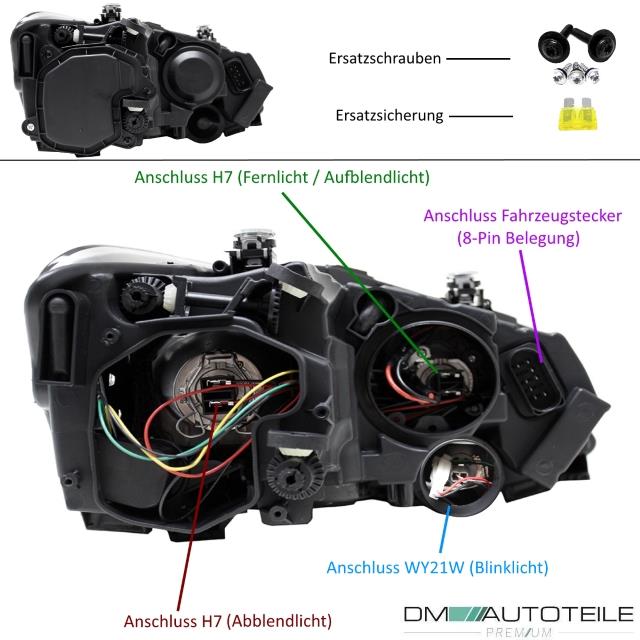 Satz Scheinwerfer Schwarz LED TFL GTI Fassung H7/H7 für VW Polo 6R 6C 10-17