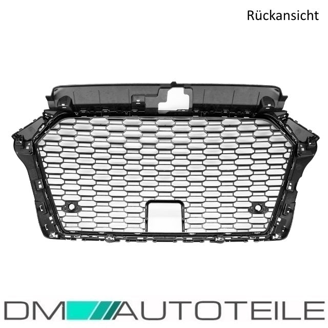 Kühlergrill Wabengrill Schwarz Chrom + Kennzeichenleiste passend Audi A3 8V Facelift ab 2015 + RS3 Modelle