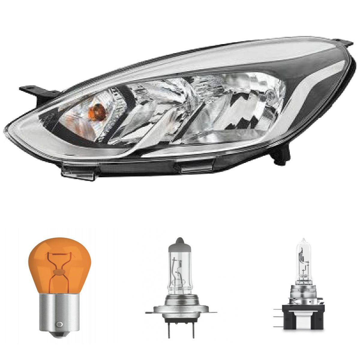 Scheinwerfer links+ Motor H7/H15 / PY21W passt für Ford Fiesta VII ab 2017 inklusive Leuchtmittel/Birnen