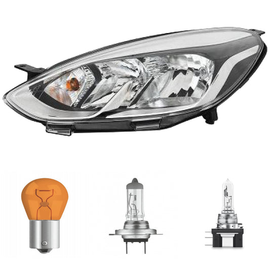 Scheinwerfer links+ Motor H7/H15 / PY21W passt für Ford Fiesta VII ab 2017 inklusive Leuchtmittel/Birnen