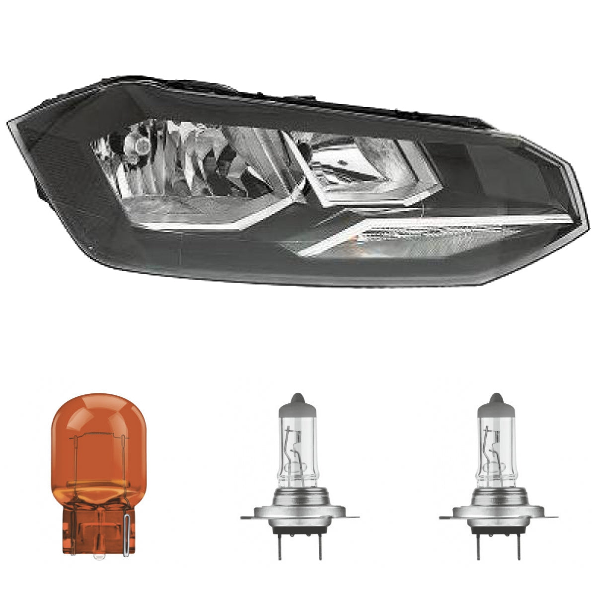 Scheinwerfer H7/H7 mit TGFL Depo rechts passt für VW Polo (BZ1) ab Baujahr 2017 inklusive Leuchtmittel/Birnen