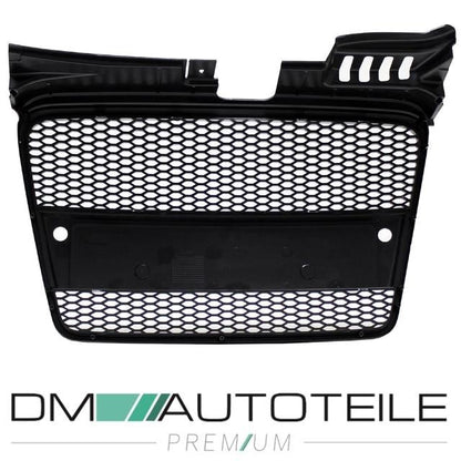 Kühlergrill Wabengrill Schwarz Seidenmatt + Kennzeichenleiste passend Audi A4 B7 04-08 + RS4