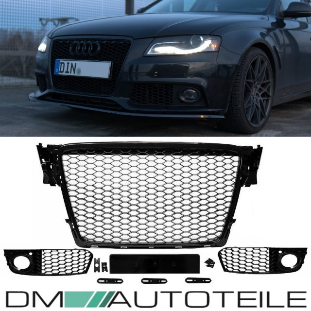 SET Kühlergrill + Wabengrill Schwarz + Gitter passt für Audi A4 B8 08-12 kein RS