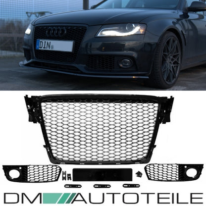 SET Kühlergrill + Wabengrill Schwarz + Gitter passt für Audi A4 B8 08-12 kein RS