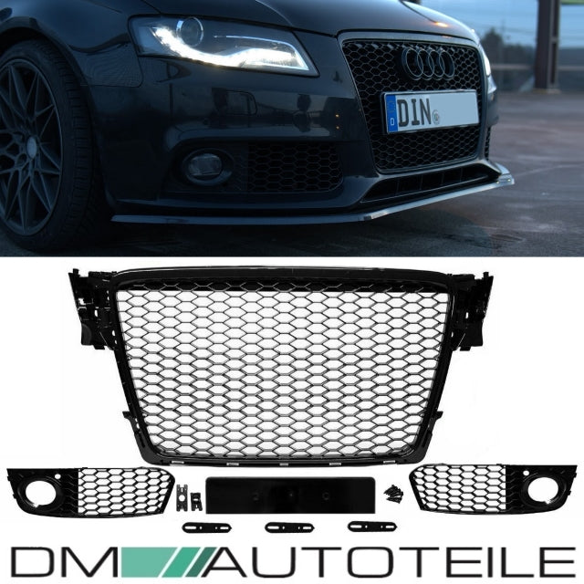 SET Kühlergrill + Wabengrill Schwarz + Gitter passt für Audi A4 B8 08-12 kein RS
