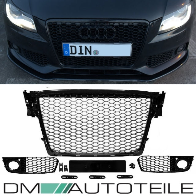 SET Kühlergrill + Wabengrill Schwarz + Gitter passt für Audi A4 B8 08-12 kein RS