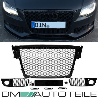 SET Kühlergrill + Wabengrill Schwarz + Gitter passt für Audi A4 B8 08-12 kein RS