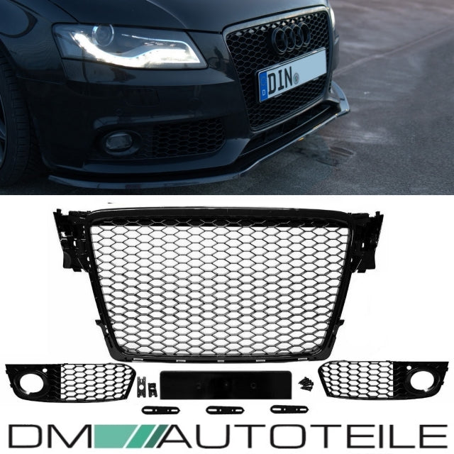 SET Kühlergrill + Wabengrill Schwarz + Gitter passt für Audi A4 B8 08-12 kein RS