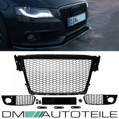 SET Kühlergrill + Wabengrill Schwarz + Gitter passt für Audi A4 B8 08-12 kein RS