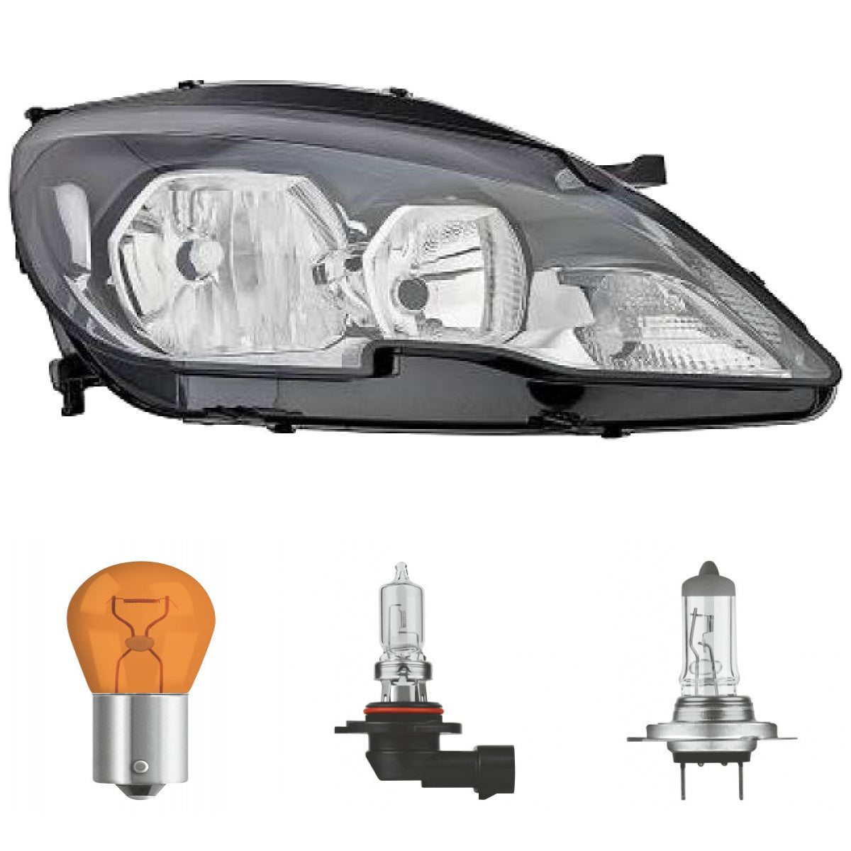 Hauptscheinwerfer + Stellmotor HB3/H7 rechts passt für Peugeot 308 II ab 2013 inklusive Leuchtmittel/Birnen
