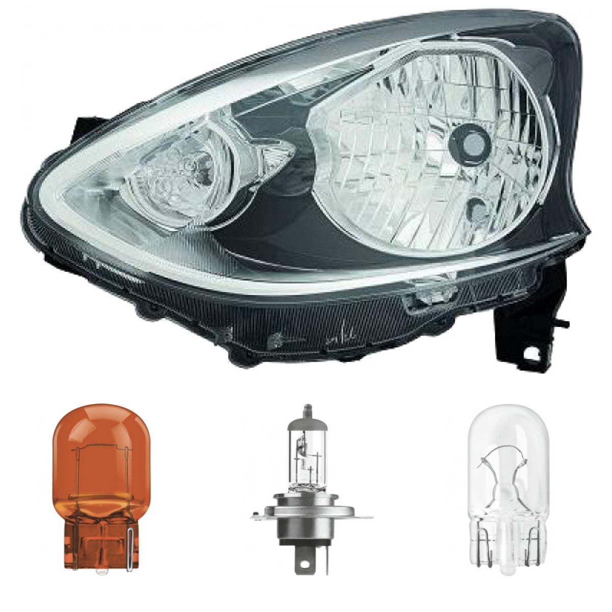 Scheinwerfer Depo schwarz H4 links passt für Nissan Micra IV K13 ab 13-17 inklusive Leuchtmittel/Birnen