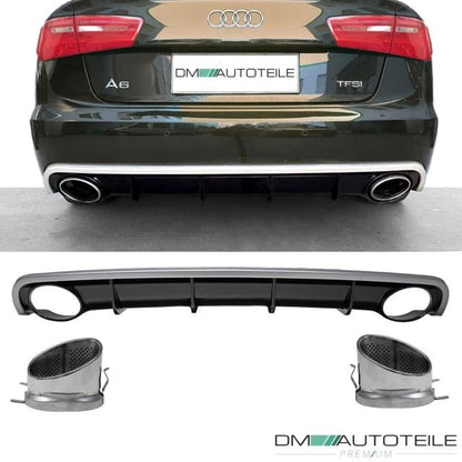 Heckdiffusor Schwarz + Blenden passt für Audi A6 C7 Limousine ab 11-14 kein RS6