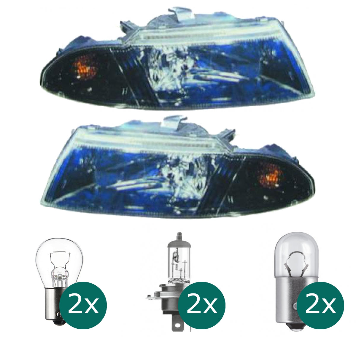 Scheinwerfer schwarz Depo H4 links passt für Mitsubishi Carisma (DA) ab 99-04 inklusive Leuchtmittel/Birnen