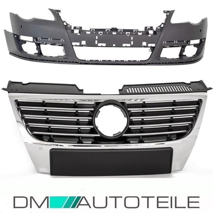 Stoßstange vorne grundiert für PDC ohne SRA + Kühlergrill passt für VW Passat 3C ab 05-10