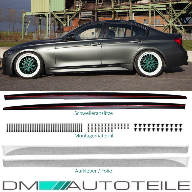 SET Schweller Leisten hochglanz Schwarz SPORT- PERFORMANCE + Folie passend für BMW F30 F31 M-Paket
