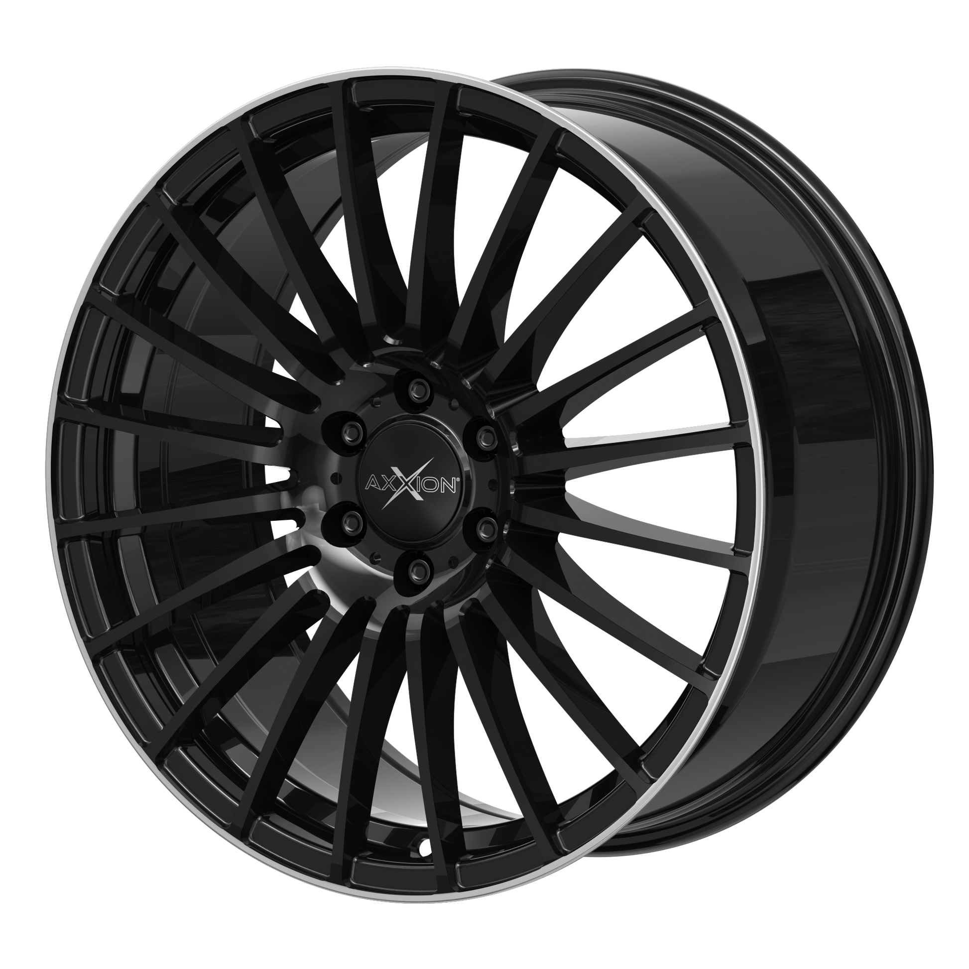 AXXION Felge AX5 Schwarz glänzend lackiert mit Hochglanzpoliertem Felgenbett