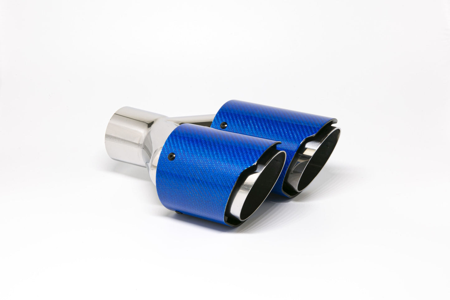 Endrohr Carbon 2x90mm rund scharf abgeschrägt versetzt links, blau glänzend (Aufpreis)