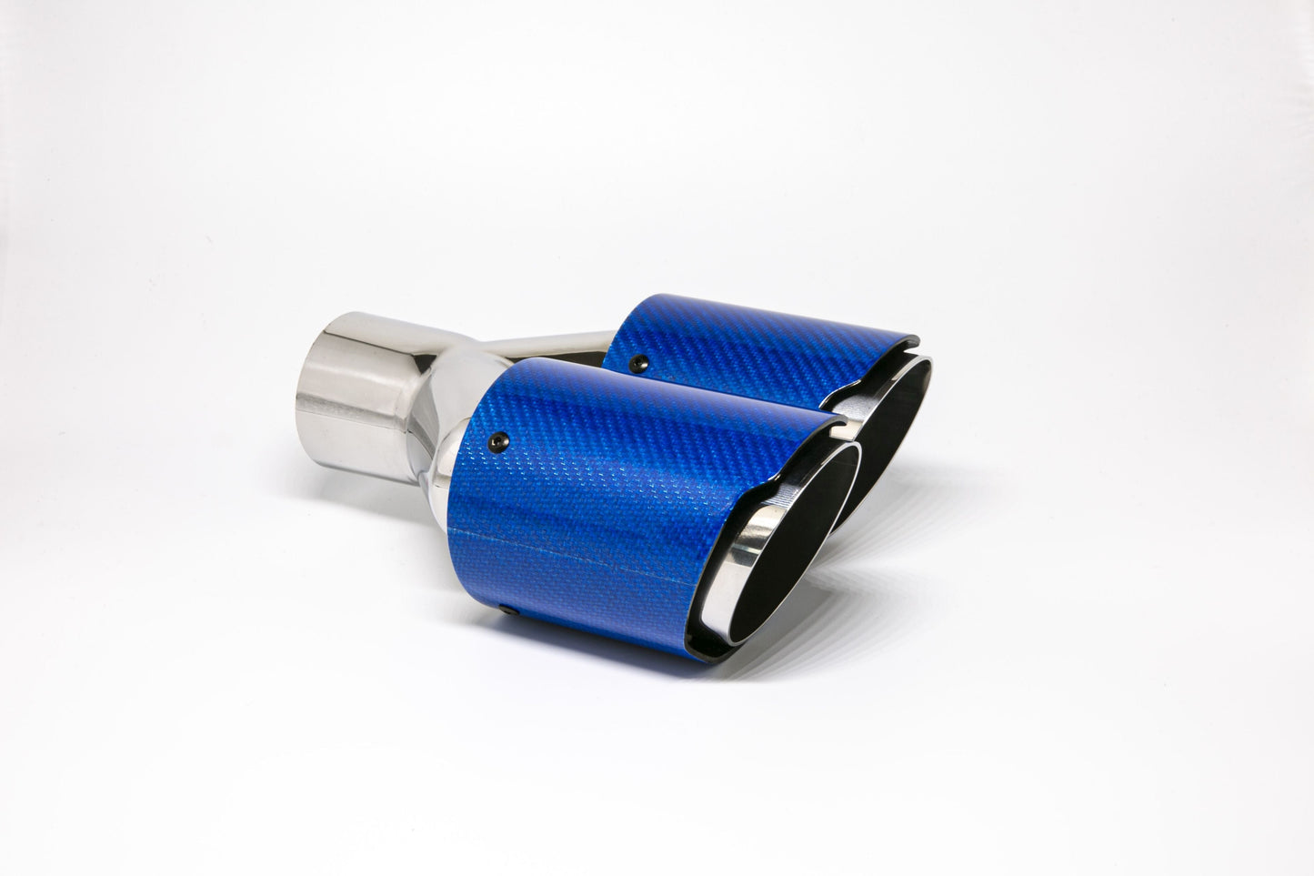 Endrohr Carbon 2x90mm rund scharf abgeschrägt versetzt rechts, blau glänzend (Aufpreis)
