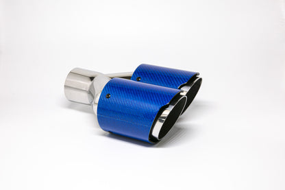 Endrohr Carbon 2x90mm rund scharf abgeschrägt versetzt rechts, blau glänzend (Aufpreis)