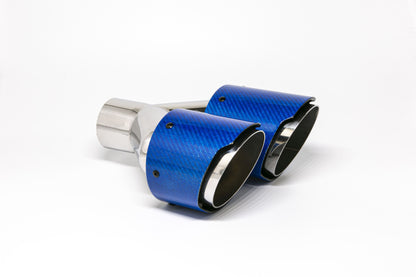 Endrohr Carbon 2x100mm rund scharf abgeschrägt versetzt links, blau glänzend (Aufpreis)