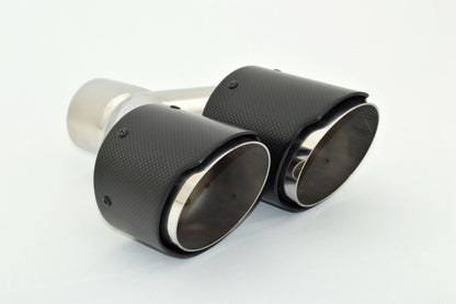 Endrohr Carbon 2x100mm rund scharf abgeschrägt versetzt links, schwarz