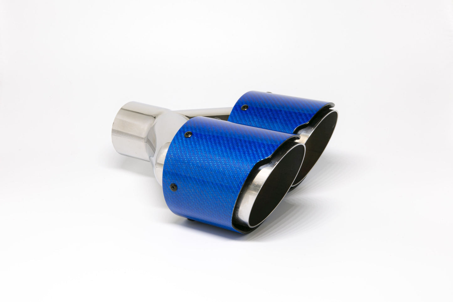 Endrohr Carbon 2x100mm rund scharf abgeschrägt versetzt rechts, blau glänzend (Aufpreis)