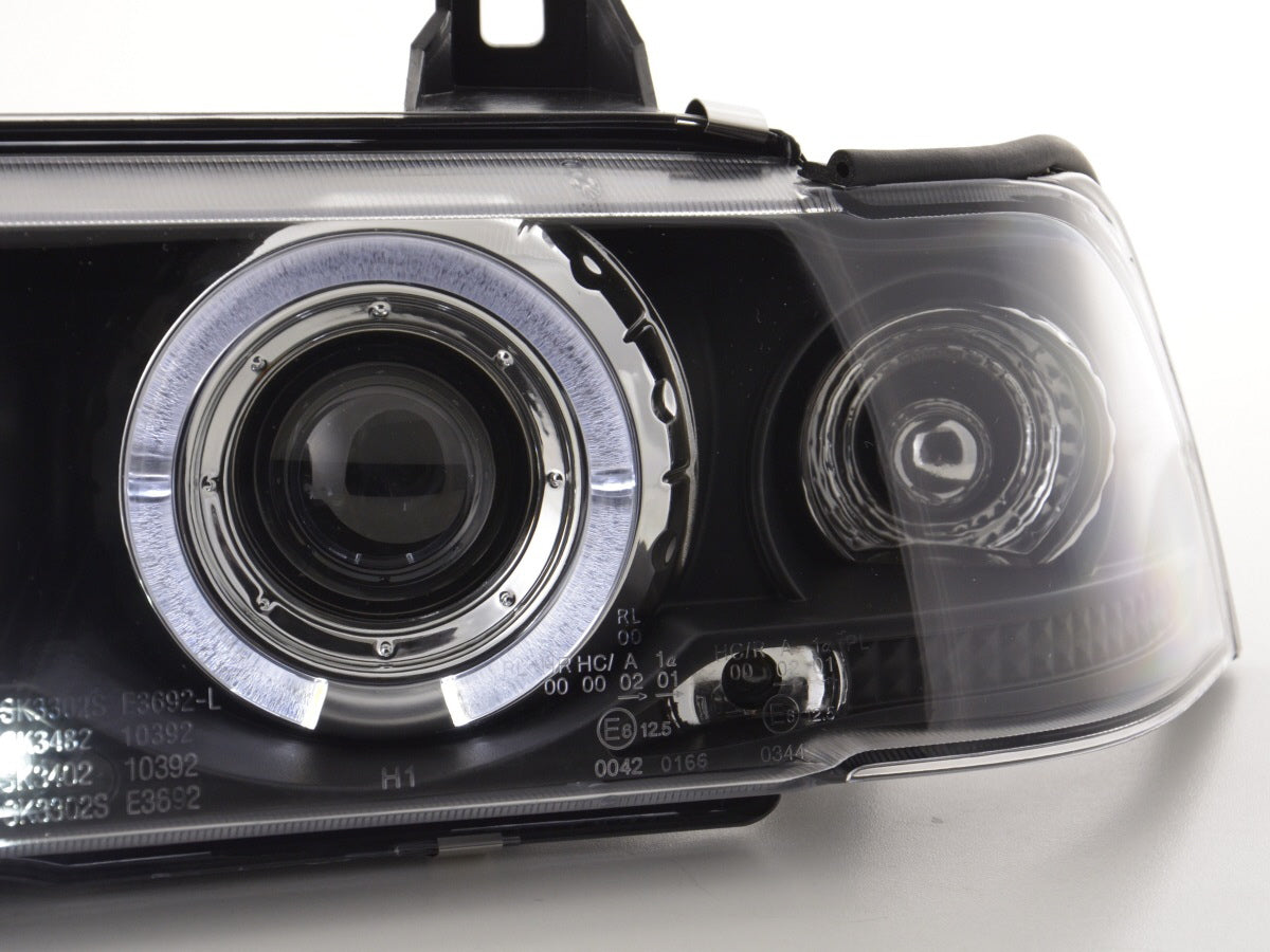 Scheinwerfer Set Angel Eyes BMW 3er E36 Limo/Touring Bj. 92-98 schwarz