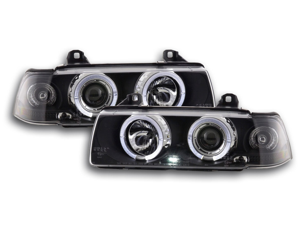Scheinwerfer Set Angel Eyes BMW 3er E36 Limo/Touring Bj. 92-98 schwarz
