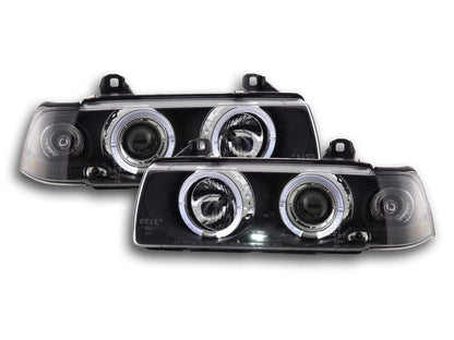 Scheinwerfer Set Angel Eyes BMW 3er E36 Limo/Touring Bj. 92-98 schwarz