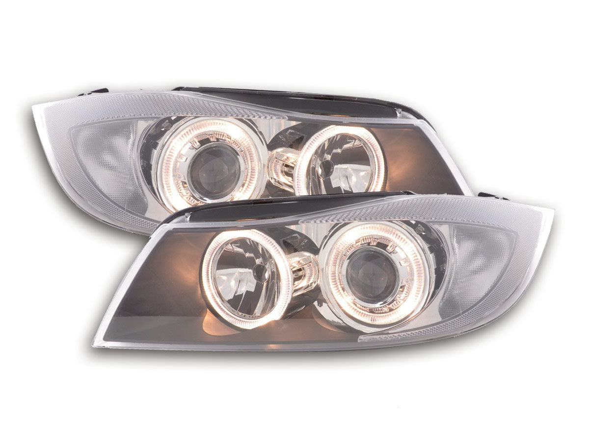 Scheinwerfer Set Angel Eyes BMW 3er Limo Typ E90 Bj. 05-08 schwarz