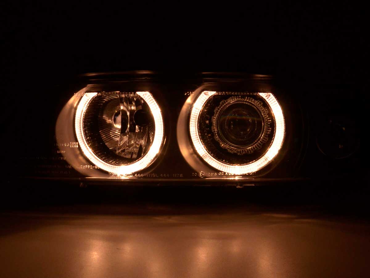 Scheinwerfer Set Xenon Angel Eyes BMW 5er Typ E39 95-00 schwarz, Scheinwerfer, Fahrzeugbeleuchtung, Auto Tuning