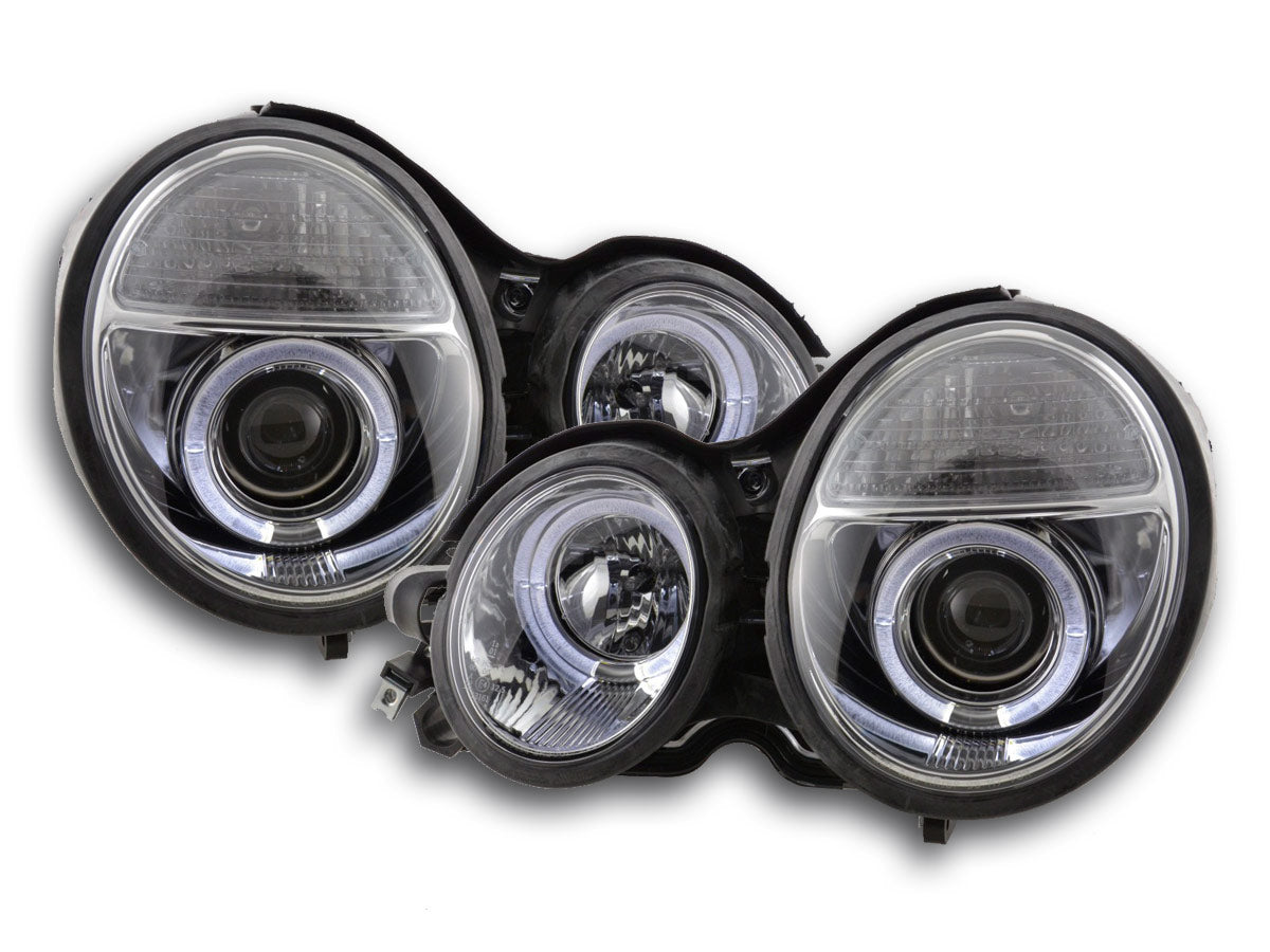 Scheinwerfer Set Angel Eyes Mercedes E-Klasse Typ W210 Bj. 99-01 chrom für Rechtslenker