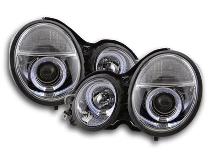 Scheinwerfer Set Angel Eyes Mercedes E-Klasse Typ W210 Bj. 99-01 chrom für Rechtslenker