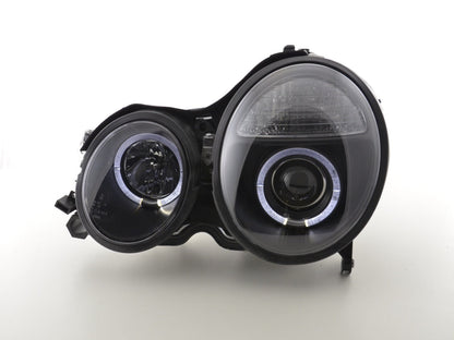 Scheinwerfer Set Angel Eyes Mercedes E-Klasse Typ W210  99-01 schwarz für Rechtslenker